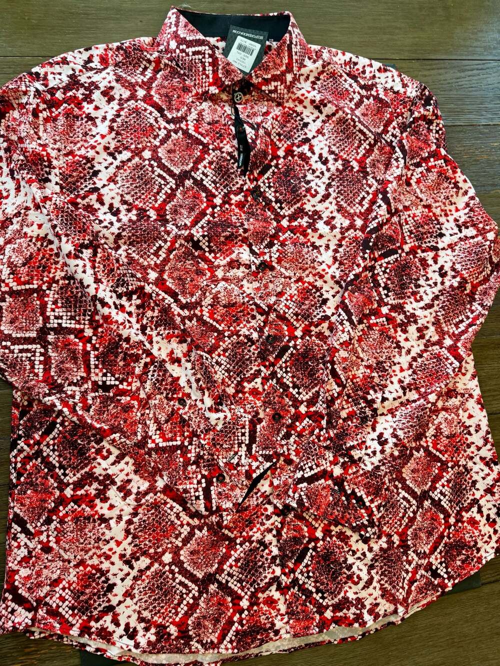 Bespoke Mens Red Snake Print Long Sleeve Button Up Dress Shirt Modern Fit Style